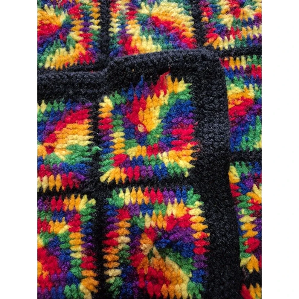Granny Square Blanket Afghan Black Multicolor 45